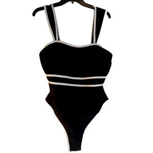 Shein Padded Swimsuit Womens 2XL Black White Stripe 1 Piece Wide Straps